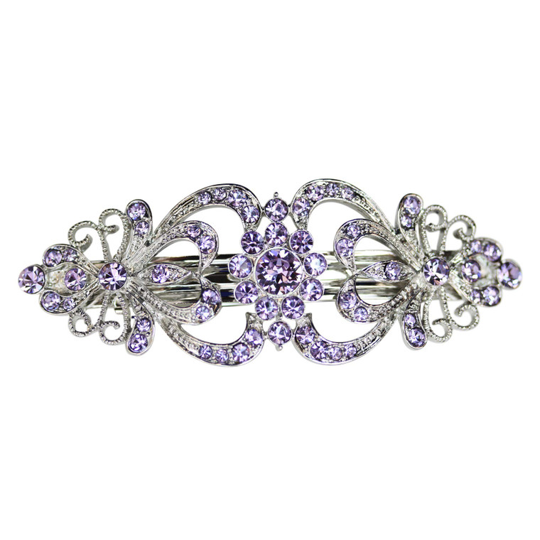 Faship Gorgeous Violet Light Purple Crystal Floral Hair Barrette