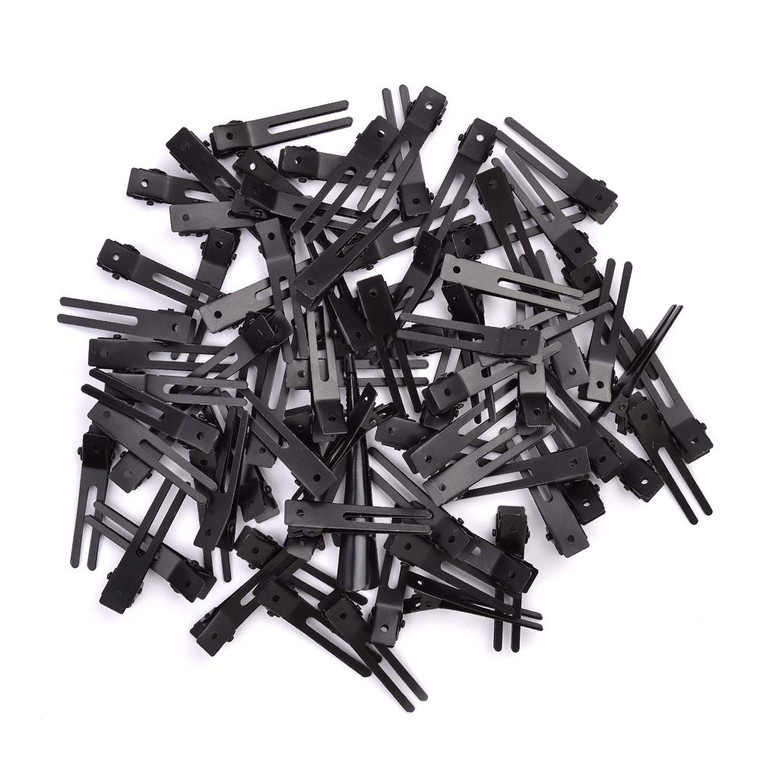 choicbaby 120pcs Double Prong Curl Clips, 1.8' Stainless Steel Hair Clips for Hair Bow, Great Pin Curl Clip, Hair Salon Barber (Black, 1.8 inches, 4.