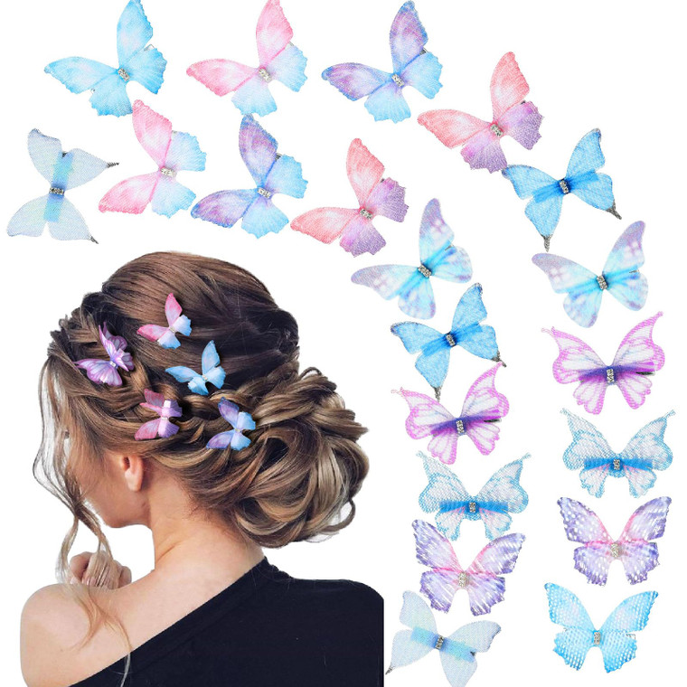 Paderison 20Pcs Moving Glitter Hair Clips, Fairy Hair Accessories for Women and Teens, Colorful 90s Clips (Blue)