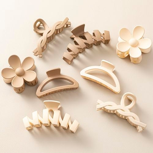 8PCS Hair Clips for Women, Flower Claw Clips for Thick Hair, Non-Slip Hair Accessories with Multi-Styles, Neutral Colors Hair Claw Clips and Variety