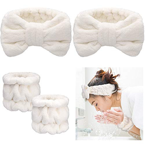 Chuangdi 4 Pcs Microfiber Headband Spa Wristbands and Wrist Bands for Washing Face Cuffs Towel Wristbands Hair Headband Face Wash Cuffs for Women Mak