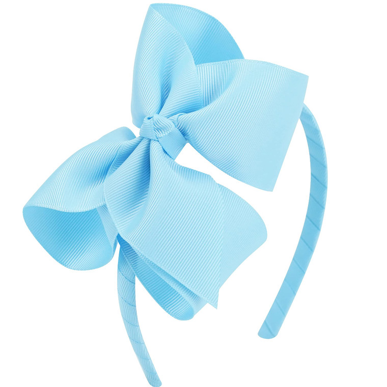 MEEDEE Light Blue Headband with Bow Big Bow Fashion Solid Grosgrain Ribbon Hair Bow Holiday Dress Decoration Makeup Cosplay Party Headwear Handmade