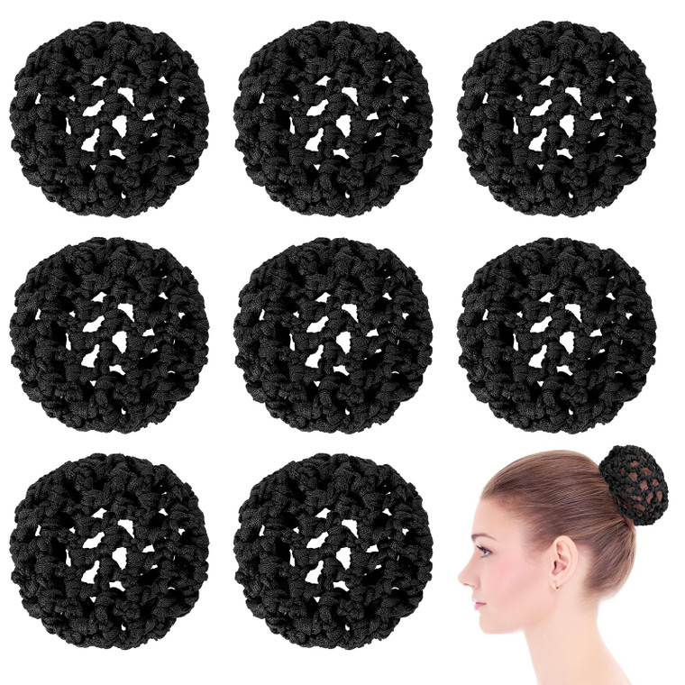 Hair Nets Invisible Knit Hairnets for Ballet and Dance - Elastic Edge Mesh Hair Bun Holders and Skating Snoods for Girls (8PCS, Black)
