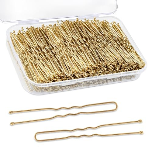U Shaped Hair Pins, AITRAI 240Pcs Blonde Hair Pins Bun Pins U Bobby Pins for Women with Storage Box, 2.4inch