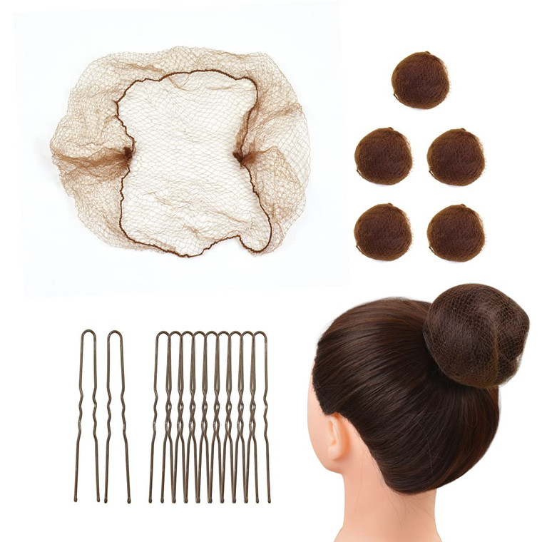 50 Pcs Bun Hair Nets Set Invisible Mesh Hair Nets Ballet Hair Bun with 40 U Shaped Pins for Women Ballet Bun Sleeping and Wig (Brown)