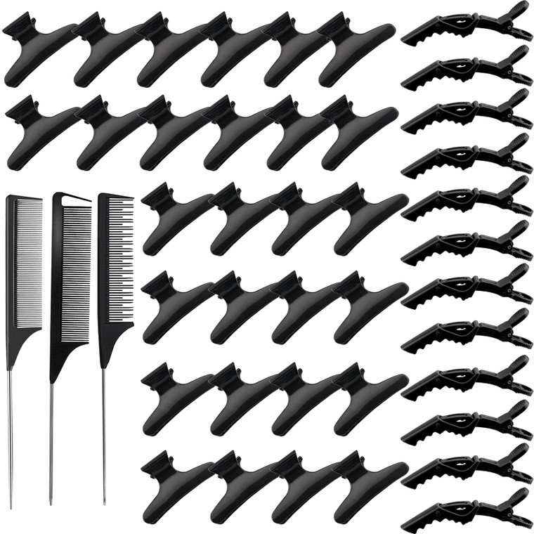 39 Pcs Butterfly Hair Clips Set with Non-slip Grip - Alligator Croc Clips, 3 Rat Tail Combs for Sectioning and Styling Hair Salon Tool for Girls