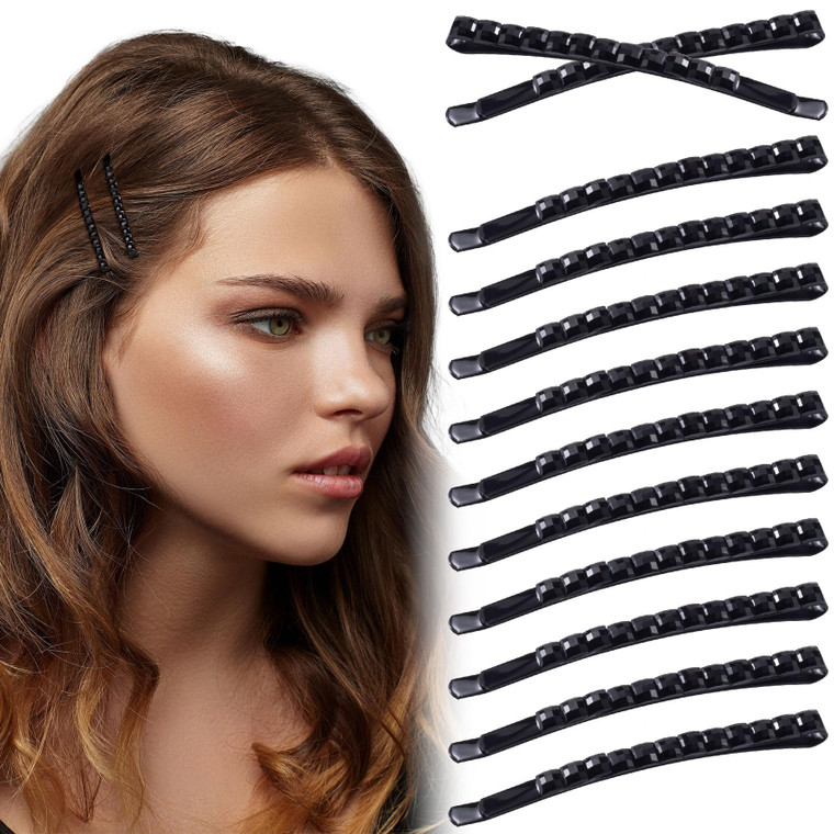 Isslly 12 Pcs Black Rhinestone Bobby Pins, Sparkly Crystal Diamond Hair Pins for Women, Metal Decorative Hair Barrettes, Shiny Hair Accessories for D