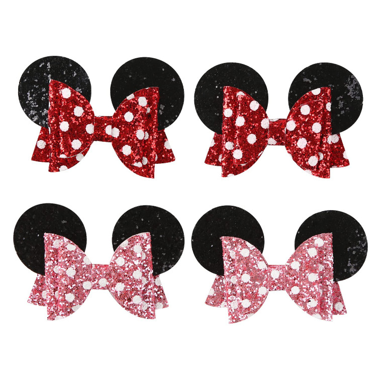 Mouse Ears Hair Bow Clips Polka Dot Barrettes for Girls Glitter Accessories Birthday Party Decorations