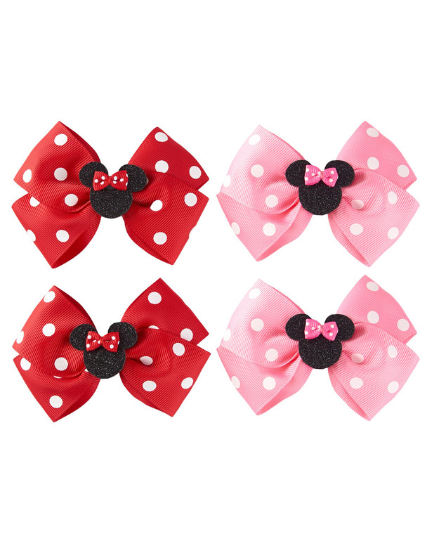 Baby Girls Mouse Ears Hair Bow Clips 4pc Birthday Party Cartoon Hair Accessories 4 Inch Polka Dot
