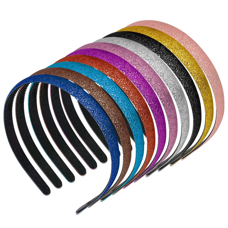 Adecco Glitter Headbands for Girls - Sparkly Colorful Plastic Headbands (10 Pcs)