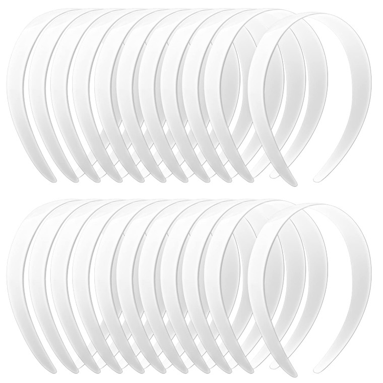 VOKOY 24 PCS White Plastic Headbands, 1 Inch Wide No Teeth Hair Bands for Girls & Women, Blank DIY Plain Headbands for Crafts