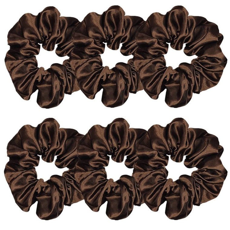 Sufermoe 6 Pcs Satin Silk Hair Scrunchies, 4.5 Inch, Dark Brown, Hair Accessories for Women and Girls