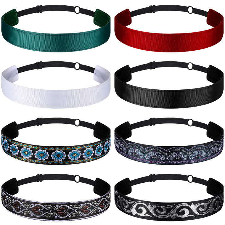 Sintege 8 Pcs Woman Elastic Headband Adjustable Non Slip Velvet Lined Headbands Solid Color Boho Hair Bands for Women Sport Yoga Work Makeup Stylish