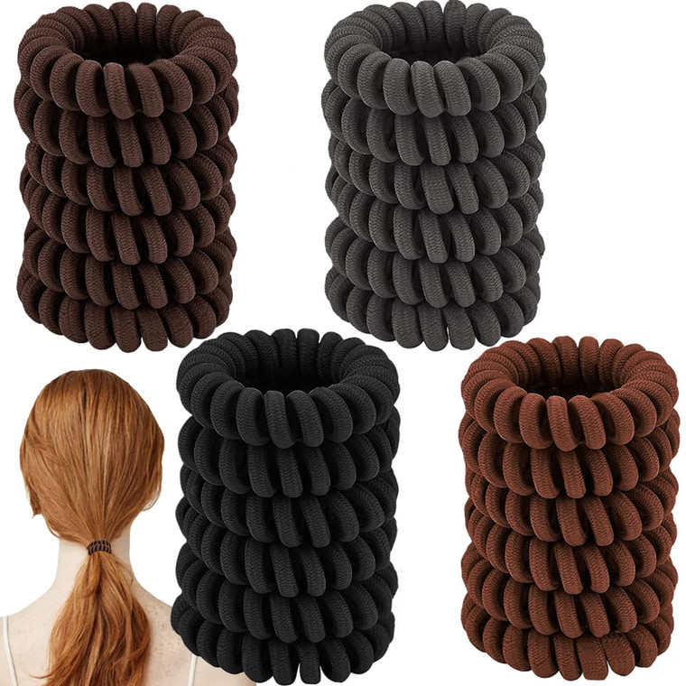 24 Pieces Spiral Ponytail Holders - Coil Hair Ties for Thick and Thin Hair, No Crease Ties for Women, Girls, and All Hair Types (Light Brown, Dark Br