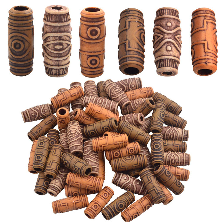 Aylifu 60pcs Mixed Color Imitation Wood Tube Hair Beads - Light & Dark Brown for Style 1 & 2 - DIY Accessory for Hair Braiding & Decoration