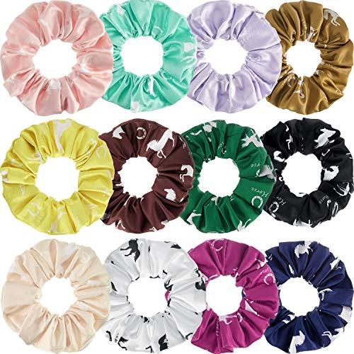 12 Pieces Horse Scrunchies Bulk Horse Gifts for Women Colorful Elastics Hair Ties Silk Satin Hair Accessories Ponytail Holders for Cowgirl Equestrian