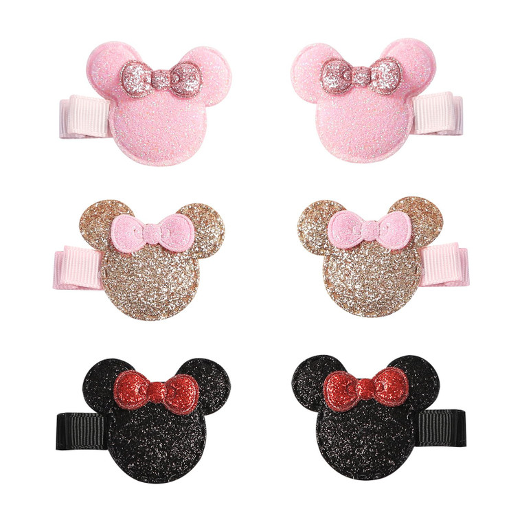 3 Pairs Glitter Mouse Ears Hair Clips for Baby Girls Toddler 1.5 Inch Hair Bows Barrettes Birthday Party Gift Hair Accessories