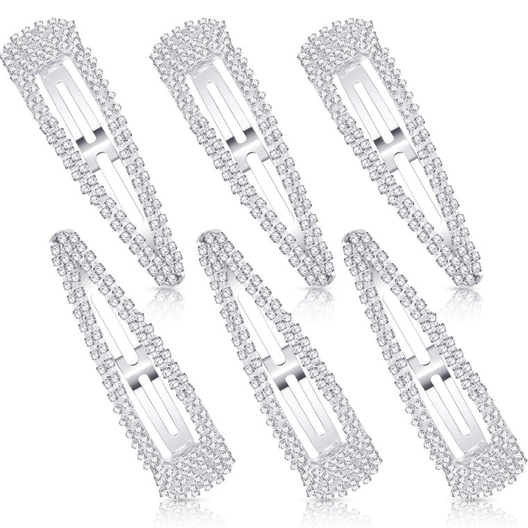 Geyoga 6 Pieces Rhinestone Snap Hair Clips 4 Inch Metal Hair Barrettes Hairpins Crystal for Women Wedding Accessories