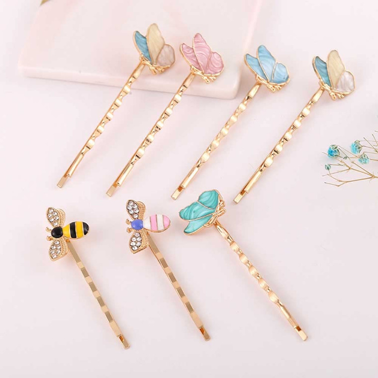 WHITEBRIDGE 7pcs Colorful Butterfly Hair Bobby Pins for Women Girls (Honeybee Butterfly)