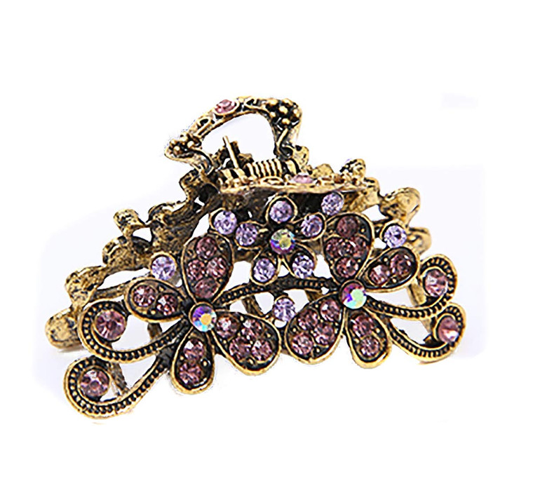 Retro Flowers Small Hair Claw Clip for Women Lady Vintage Alloy Rhinestone Hair Jaw Clips Hairpin Fancy Hair Barrette Clamp (Purple)