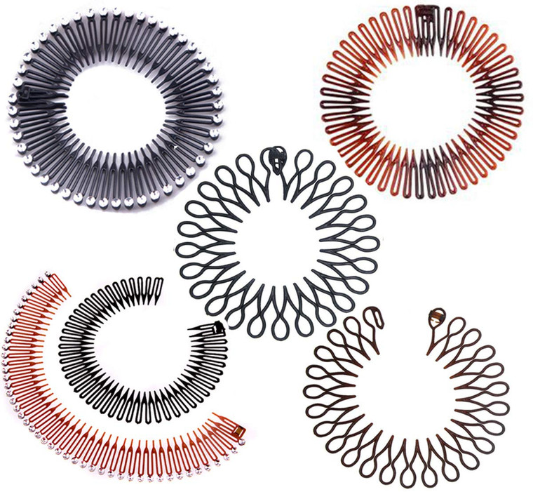 Suoirblss 6PCS Stretch Flexible Hair Combs Headband, Women's Fashion Plastic Teeth Headband Hair Clips Hoop, One Size Fits Most