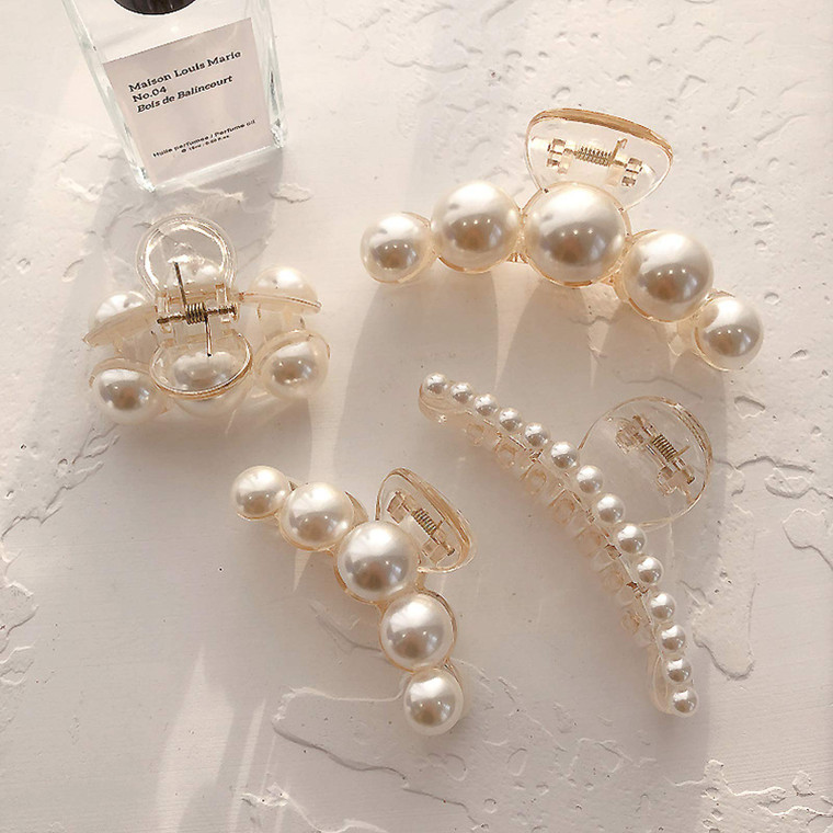 Hair Clips for Women, Large Pearl Hair Claw Clip Set Strong Hold No Slip, Banana Jaw Clip Barrettes, Hair Accessories Birthday Wedding Valentine's Da