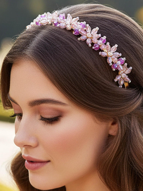 Formery Rhinestone Headband Pink Crystal Headbands Beaded Headpiece Accessories for Women and Girls