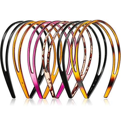 Chuangdi 6 Pieces Plastic Plain Headband for Women Double Row Headband Teeth Comb Hair Bands Tortoise Shell DIY Hair Hoop Non Slip Accessory, 5 Color