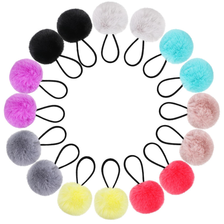 WILLBOND 16 Pieces Pom Pom Hair Ties Elastic Hair Band Fur Ball Scrunchy Fluffy Ponytail Holders for Women Hair Accessories (Color Set 2)