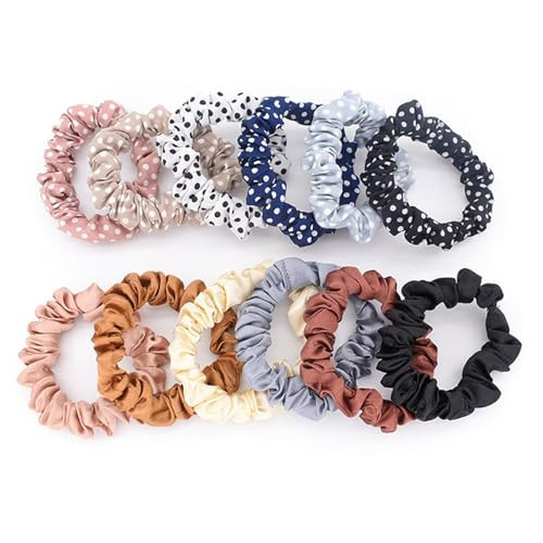 BEGOOD 12Pcs Skinny Elastic Hair Ties - Satin Scrunchies for Ponytail Holders, Hair Accessories for Women, Girls, and Teens