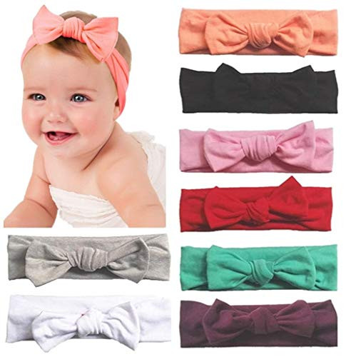 Toptim Baby Headbands Cotton Knotted, Girl's Rabbit Ear Hairbands for Newborn,Toddler 8-Pack (Multicoloured, one size)