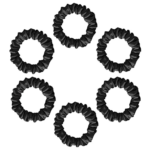Silvr Bear Luxury Satin Skinny Scrunchies, 6 Count - Black Skinny, Hair Ties for Women, Girls and Men, Softer than Silk Scrunchies, Hair Accessories