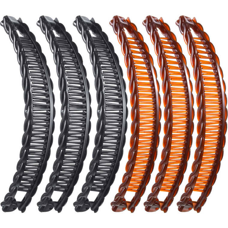 WILLBOND 6 Pieces Banana Hair Clip Clincher Combs Clip Fishtail Fish Shape Hair Clip Ponytail Banana Clip Accessory for Women Hair(Black, Brown)