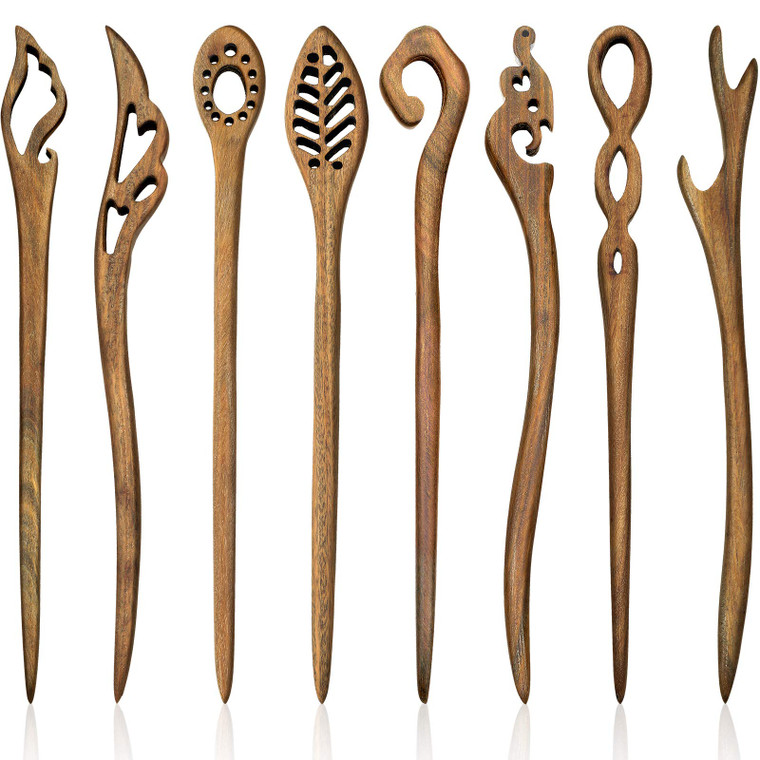 Chuangdi 8 Pieces Wooden Hair Sticks Japanese Hair Chopstick for Women Bun Maker, Chinese Chopstick Hairpin for Women Handmade Chignon Maker Accessor