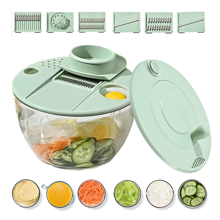 Multi-Use Large Salad Spinner,Mandoline Vegetable Fruits Wash Bowl with 5 Blade Slicer with Dicer,Pasta Fries Spin Dryer,Egg Yolk Strainer Colander a