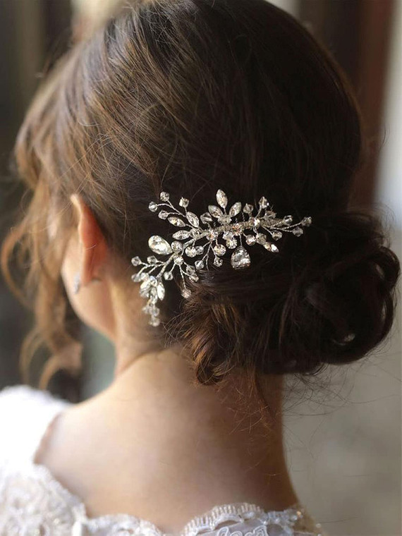 JAKAWIN Rhinestone Bride Wedding Hair Piece Silver Bridal Hair Accessories Crystal Hair Comb for Women HC120