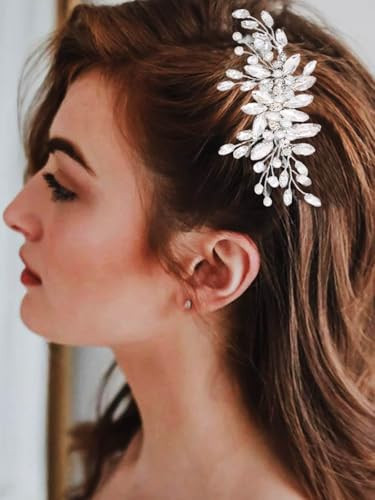 Catery Rhinestone Wedding Hair Comb Silver Bridal Hair Pieces Bridesmaid Clips Accessories for Brides and Women
