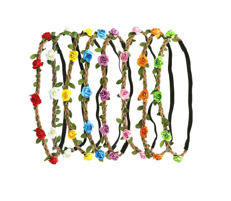8 PCS Rose Paper Flower Headband Hair Band Floral Crown Garland for Women Girls Hair Accessories