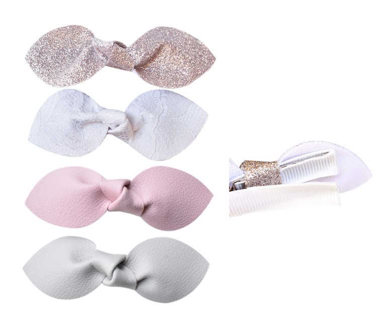 Non-Slip Alligator Hair Clips for Baby Girls  Set of 4 Faux Leather Rabbit Ear Bow Hair Accessories for Toddlers & Infants (Cactus Set)