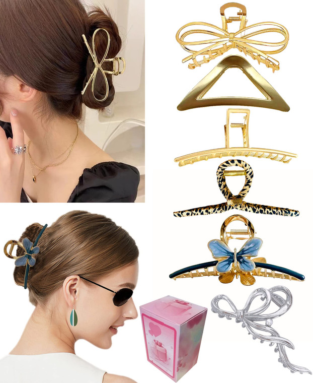 4.3 Inch Large Metal Hair Claw Clips for Women Big Claw for Thick Nonslip Hair Clips 90's Strong Hold jaw Clamp Grips Perfect Fashion gold Accessorie