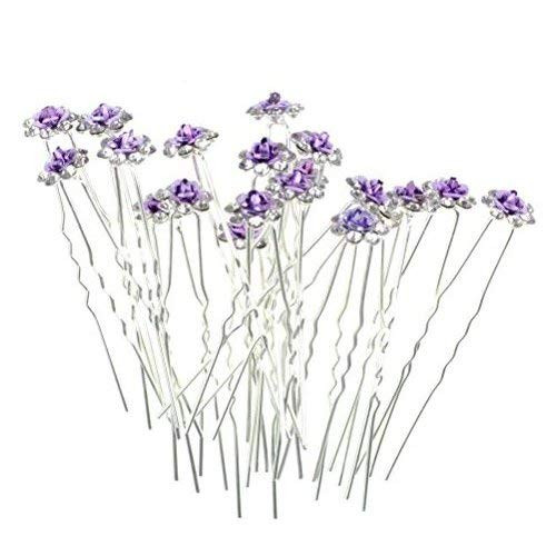 Rbenxia 20 Pcs Bridal Wedding Rhinstone Hair Pins hair Accessories Hair Sticks 2.4 Inches Bridal Prom Clips Rose U-shaped Hair Pins for Women and Gir
