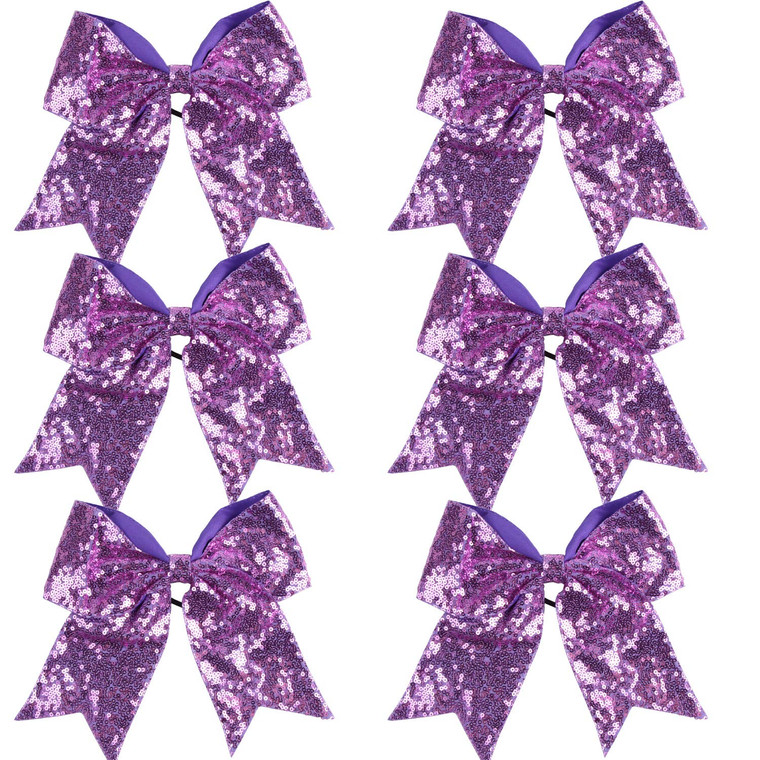 ICObuty Metallic Sequin Mermaid 8 Inch Cheer Bow (Lavender Sequin) - 6 Pcs, Ribbon, All Hair Types, Purple