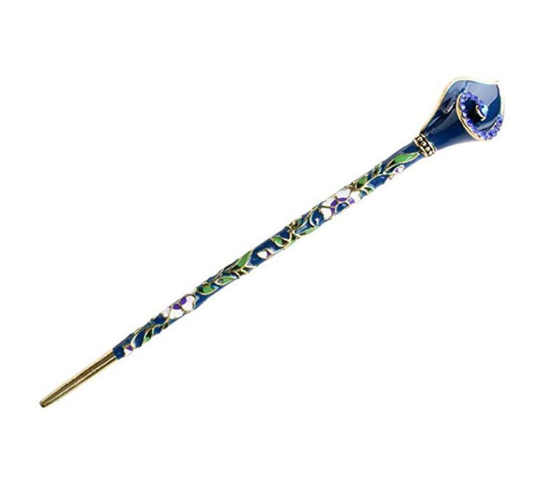 Chinese Vintage Rhinestone Hair Chopsticks Hairpin Chignon Pin Hair Decor flower Hair Clip Metal Hair Stick for Women (Blue)