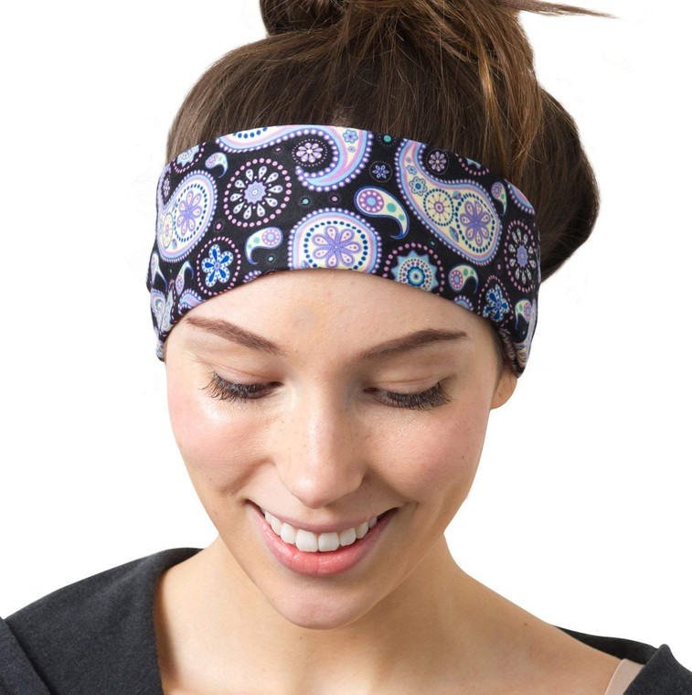RiptGear Stretch Sport Headband for Women (Purple Paisley)  Made of Non-Slip Sweat Wicking Fabric  Great for Yoga, Running or The Gym  Soft Headba