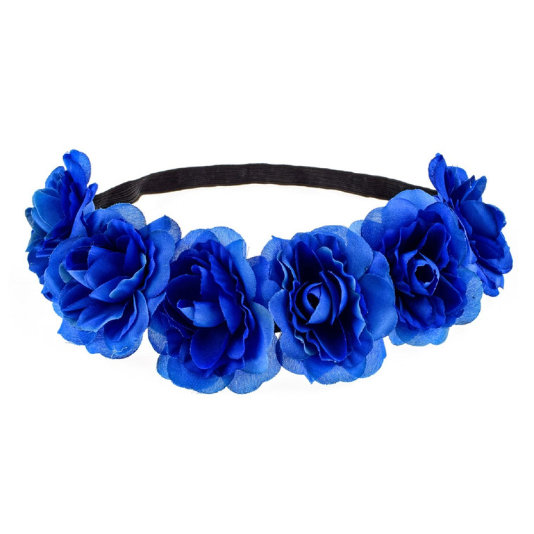 Love Sweety Delicate Dew Rose Flower Headband Floral Crown Mexican Hair Wreath (Blue)