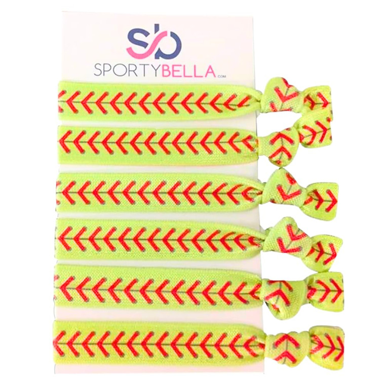 Sportybella Softball Hair Tie Set - Elastic No-Crease Bands with Love Softball & Heart Design, Stylish Accessories for Girls, Teens & Softball Player