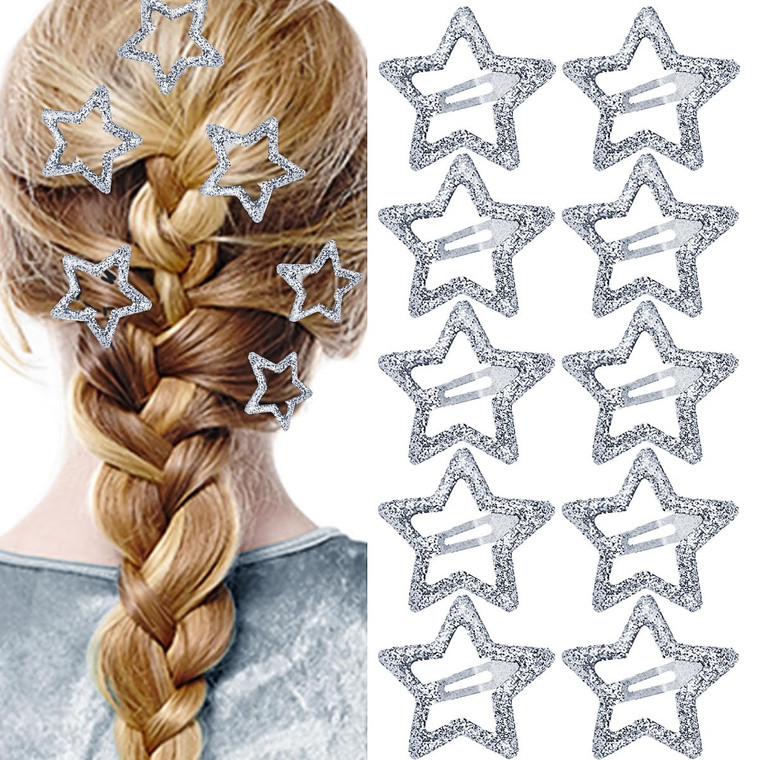 SeBneny Hair Clip Set, 10Pcs Glitter Star Hair Accessories Y2K Hair Barrettes Non-slip Hollow for Kids Girls Women, Cute Small Hair Clips for Everyda