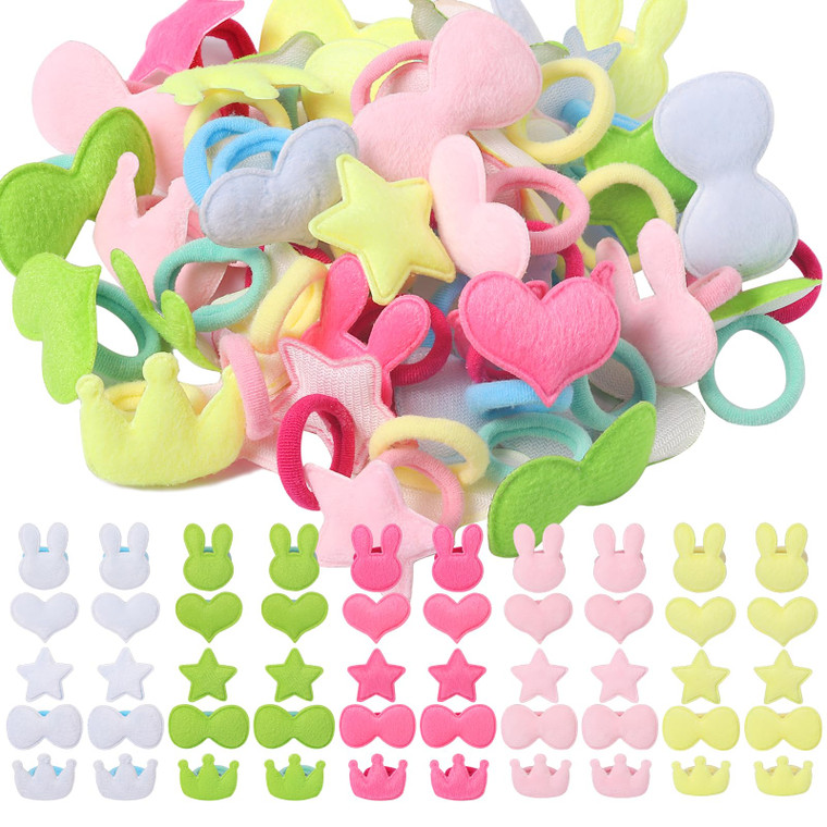 50 Pcs Luminous Night Glow Hair Accessories - Glow Hair Bands, Elastic Rubber Scrunchies with Cute Heart Rabbit Cartoon Ponytail Holders for Girls
