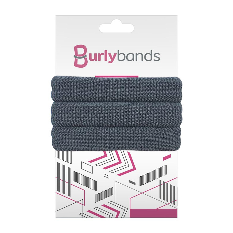 Burlybands Large Hair Ties for Thick, Heavy or Curly Hair - Non-Slip, Non-Damage, Seamless Women's Ponytail Scrunchies - Dk Gray, 3 Pcs
