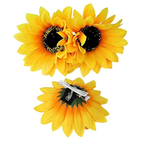 Sunflower Hair Clips and Barrettes for Women and Girls - 3Pcs Yellow Clips for Hair Styling, Christmas Party Hair Accessories